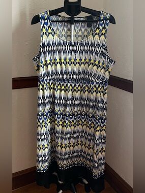 Notations Navy, Yellow & White High-Low Sleeveless Dress 2X